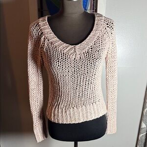 Leith 100% Cotton Pale Pink V Neck Cropped Sweater SZ XS